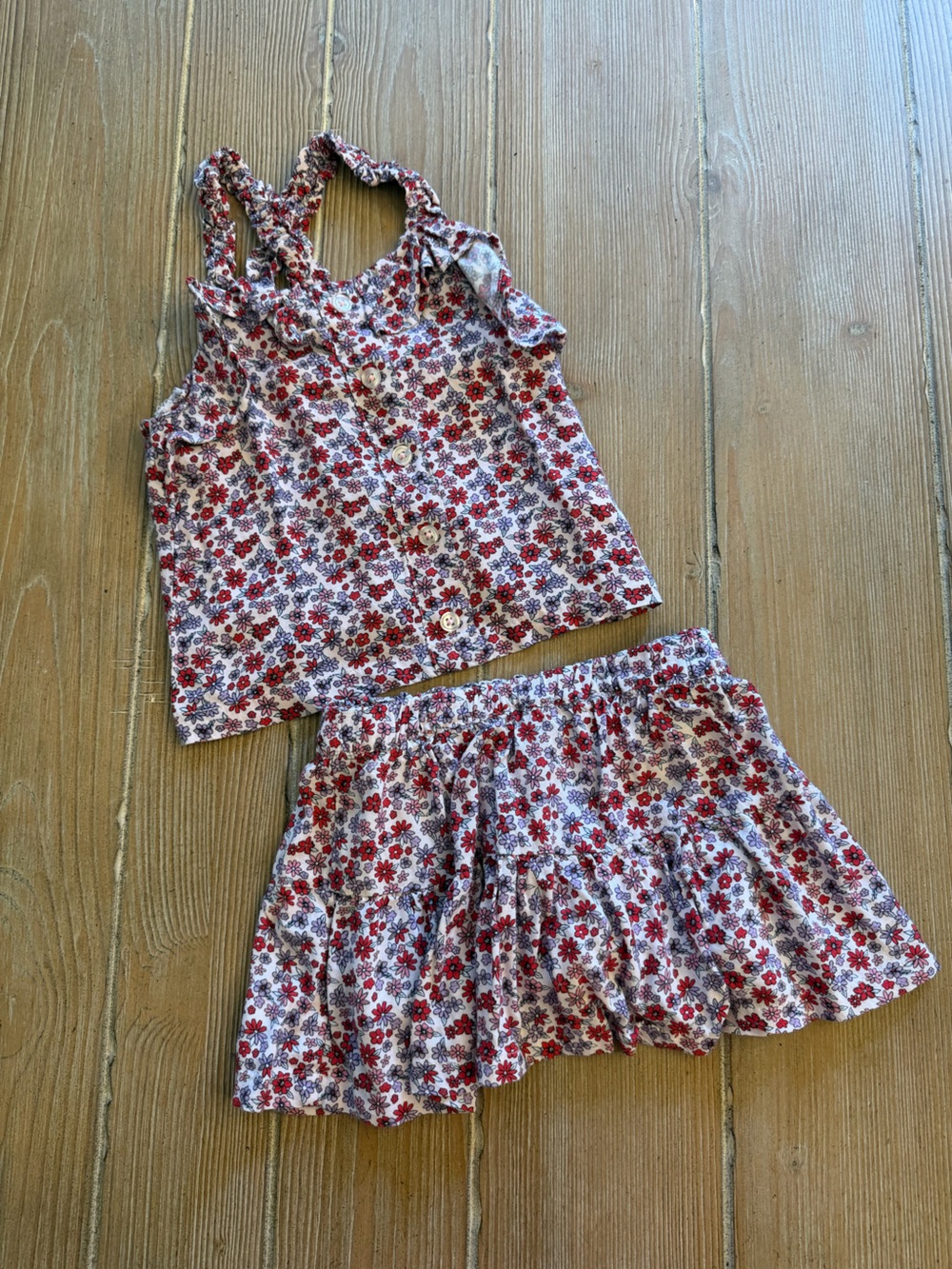 Design History Floral White Skirt Set with Red and Purple